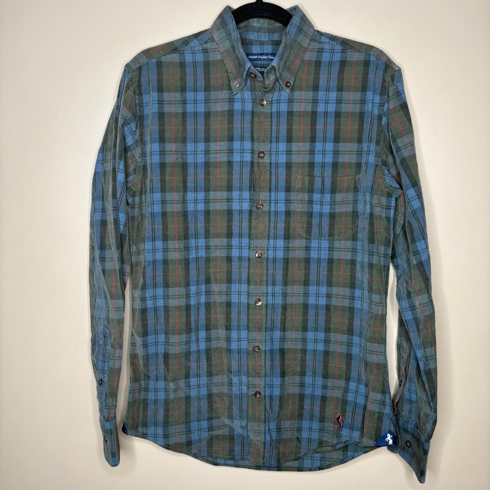Walker Slater Mens Small Slim Fit Plaid Corduroy Button Down Shirt Outdoor Fall